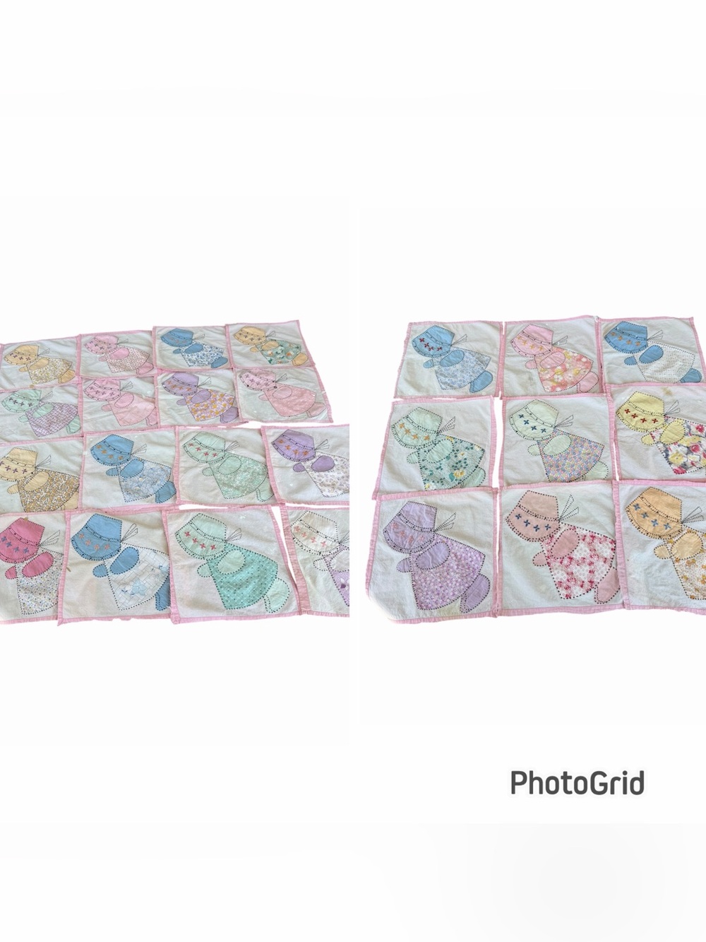 VTG Sunbonnet Sue 25-Lot Quilt Block Pastels Hand Embroidered Feed Sack READ